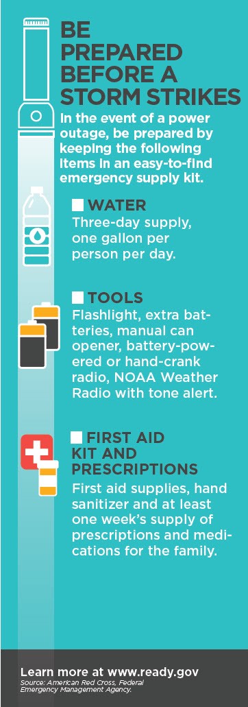 Be sure to keep water, tools, and emergency kit on hand during an outage. 